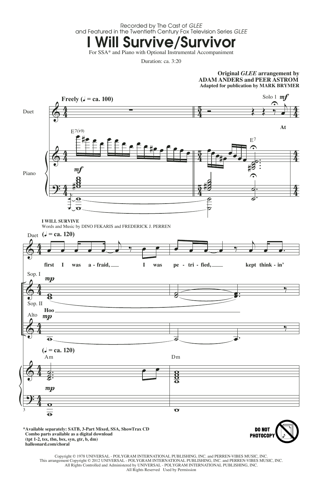 Produktgalerie: Seite 1 von 1 I Will Survive/Survivor (arr. Mark Brymer), Glee Cast, Chor