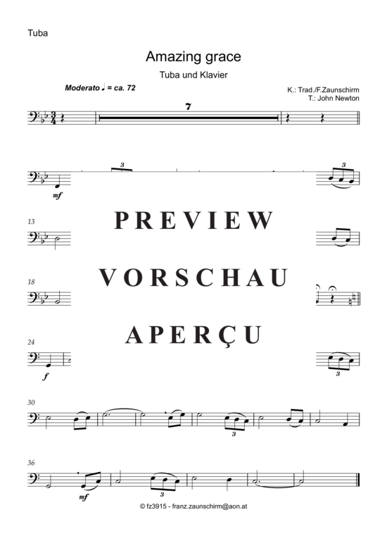 Product picture to: Amazing Grace (Tuba Solo + Klavier-Playback) Traditional (Zaunschirm)