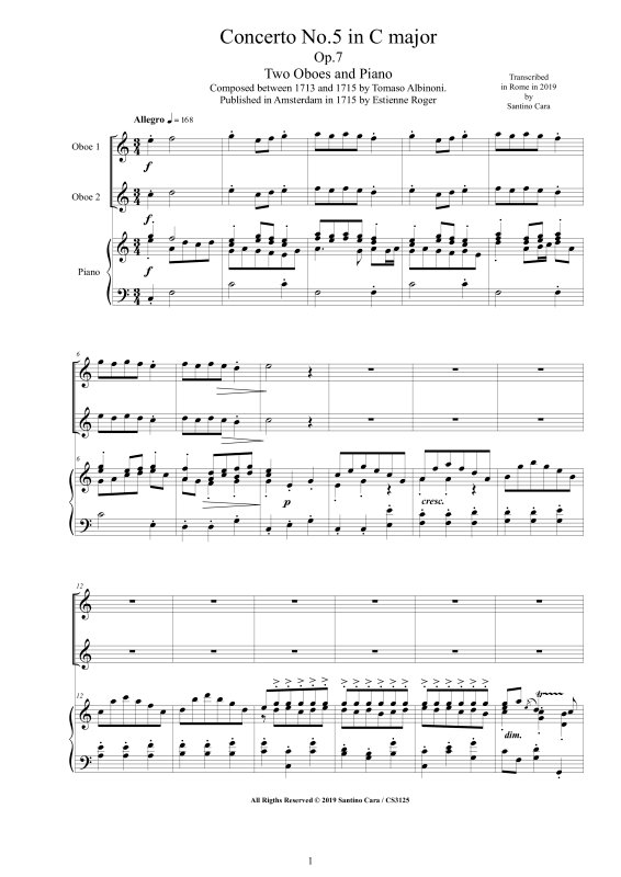 Product picture to: Oboe Concerto No.5 in C-Dur Op.7Tomaso Albinoni