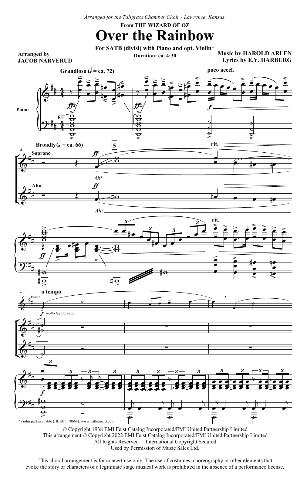 Product picture to: Over The Rainbow (arr. Jacob Narverud)