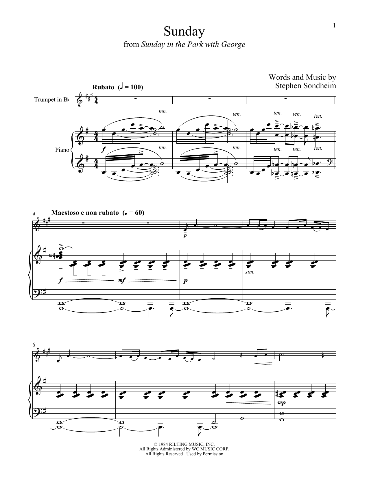 Produktgalerie: Seite 1 von 1 Sunday (from Sunday in the Park with George), Stephen Sondheim, Horn, Klavier