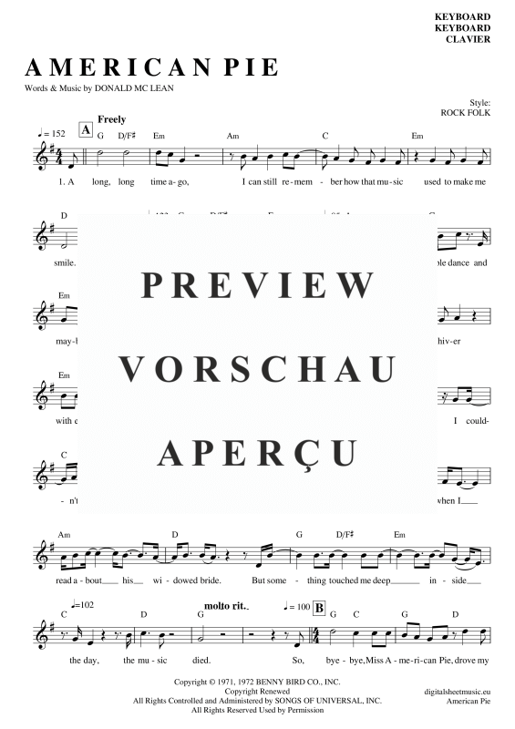 Product gallery: Page 2 of 8 American Pie , Mc Lean, Don, (Keyboard)