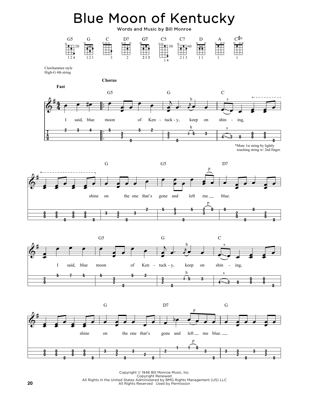 Product gallery: Page 1 of 1 Blue Moon Of Kentucky (arr. Jim Schustedt), Bill Monroe
