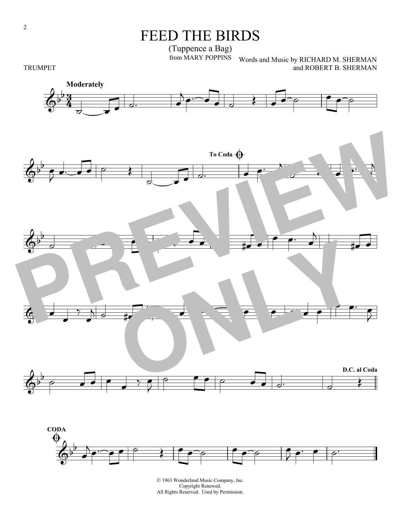 Produktgalerie: Seite 1 von 1 Feed The Birds (Tuppence A Bag) (from Mary Poppins), Sherman Brothers, Trompete