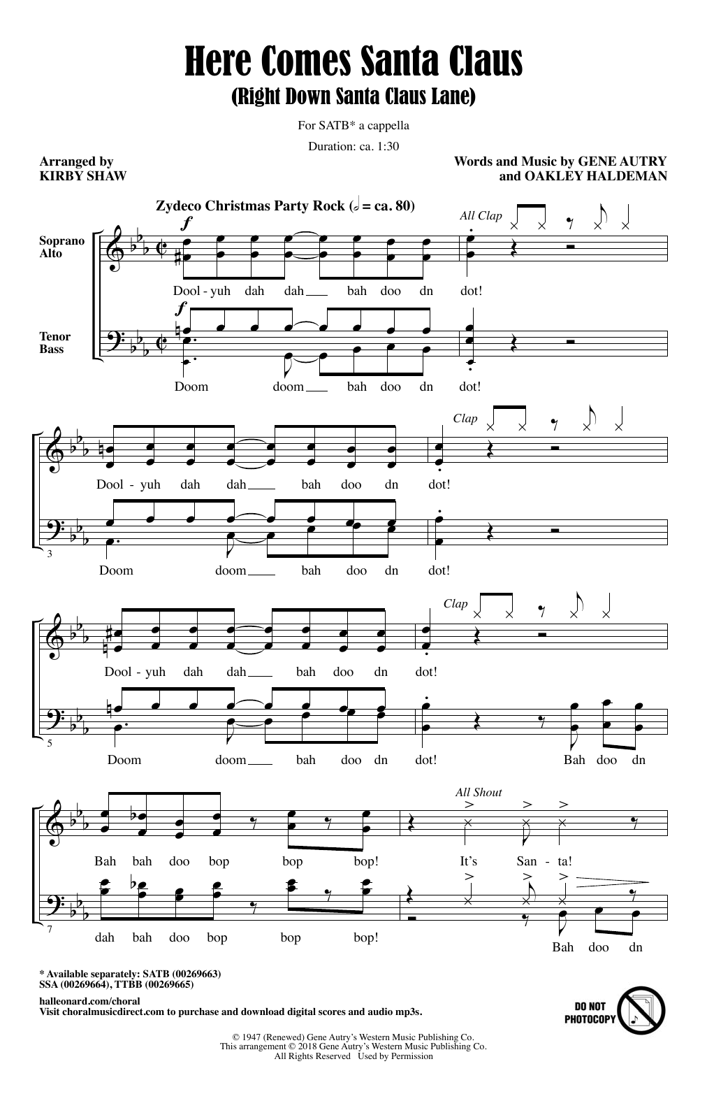 Product gallery: Page 1 of 1 Here Comes Santa Claus (Right Down Santa Claus Lane) (Arr. Kirby Shaw), Gene Autry