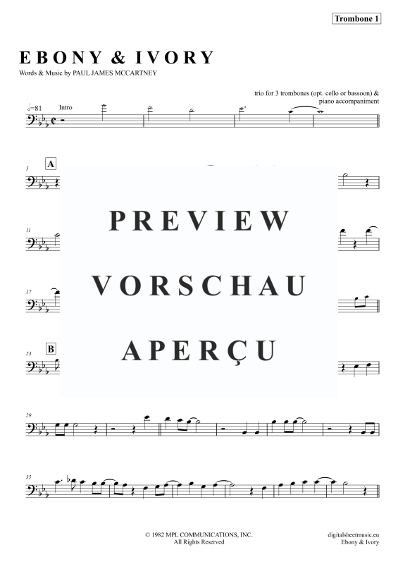 Produktgalerie: Seite 9 von 11 Ebony And Ivory, McCartney, Paul/Wonder, Stevie, (Posaunen Trio + Klavier)