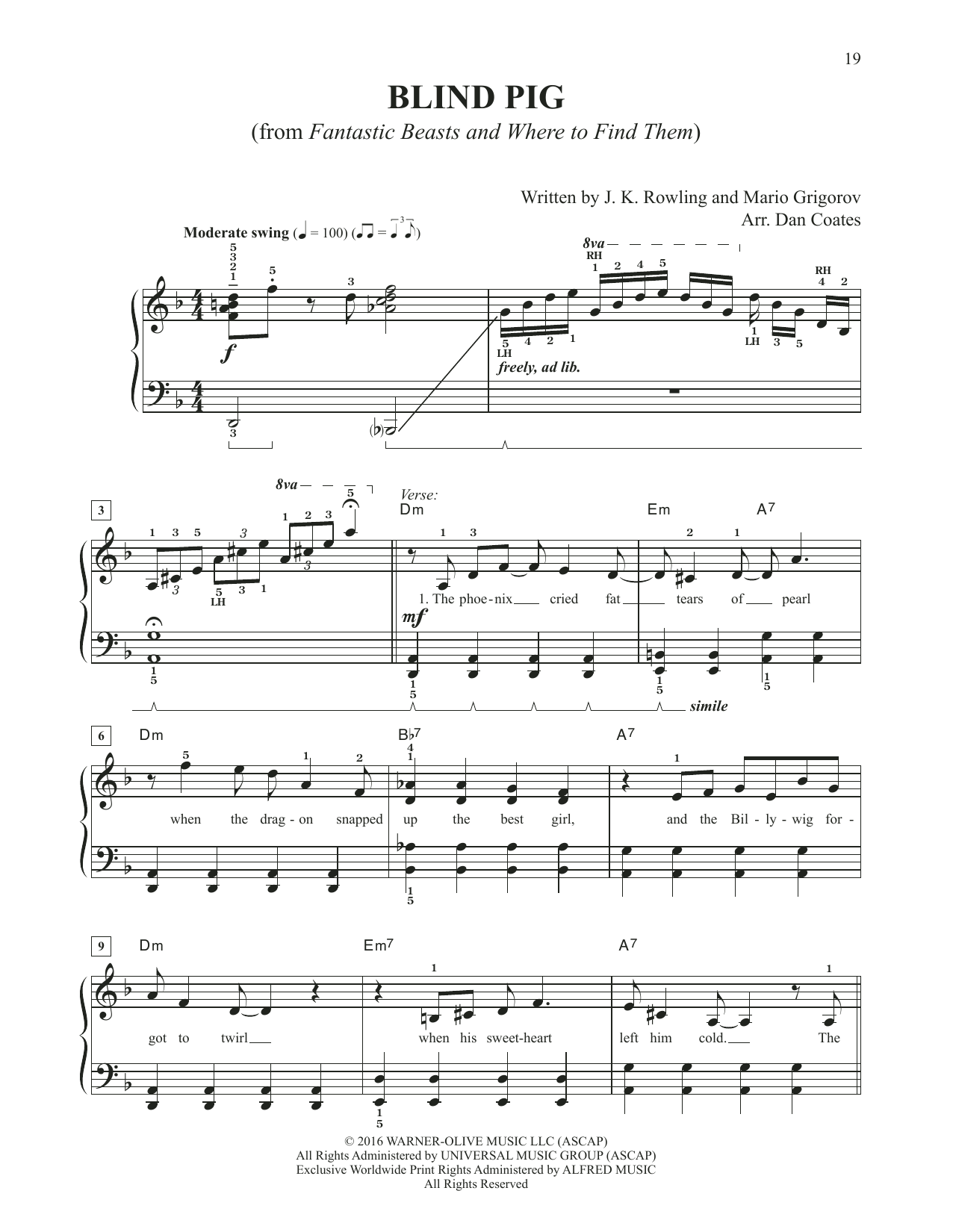 Product picture to: Blind Pig (from Fantastic Beasts And Where To Find Them) (arr. Dan Coates)