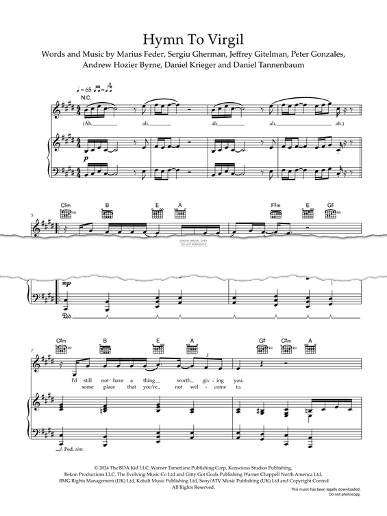 Produktgalerie: Seite 1 von 1 Hymn To Virgil, Hozier, Gesang, Gitarre, Klavier