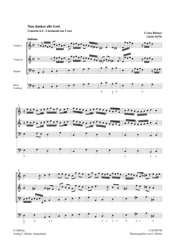 gallery: Nun danket alle Gott - Concerto a 6, , (mixed ensemble SSB, 2x violin, bassoon and BC)