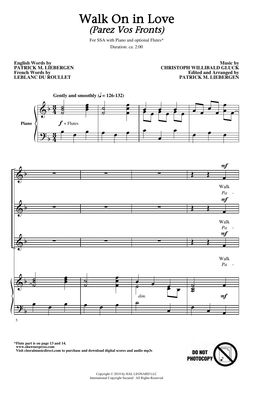 Product gallery: Page 1 of 1 Walk On In Love (Parez Vos Fronts) (arr. Patrick M. Liebergen), Christoph Willibald Gluck