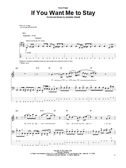 Produktgalerie: Seite 1 von 1 If You Want Me To Stay, Sly & The Family Stone, E-Bass