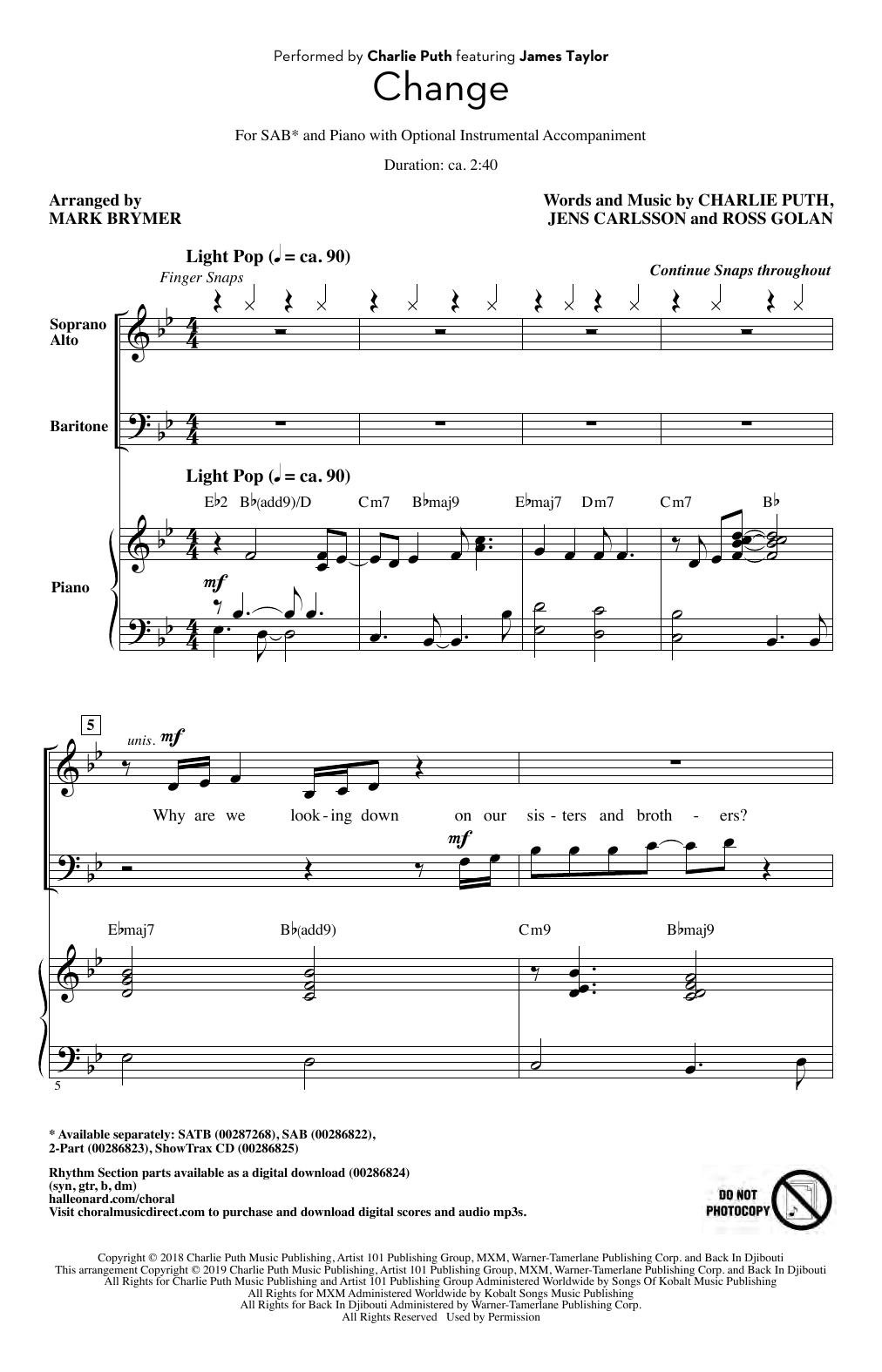 Produktbild zu: Change (feat. James Taylor) (arr. Mark Brymer)