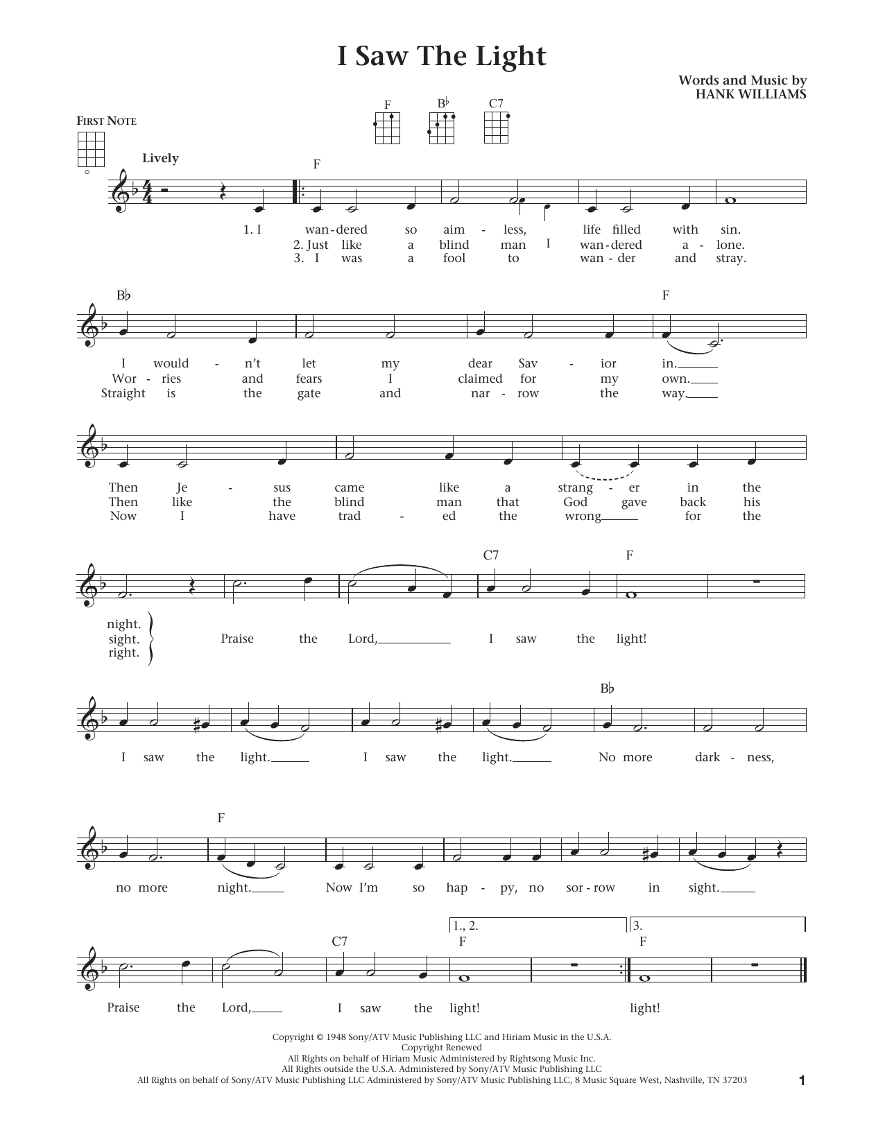 Product gallery: Page 1 of 1 I Saw The Light (from The Daily Ukulele) (arr. Liz and Jim Beloff), Hank Williams
