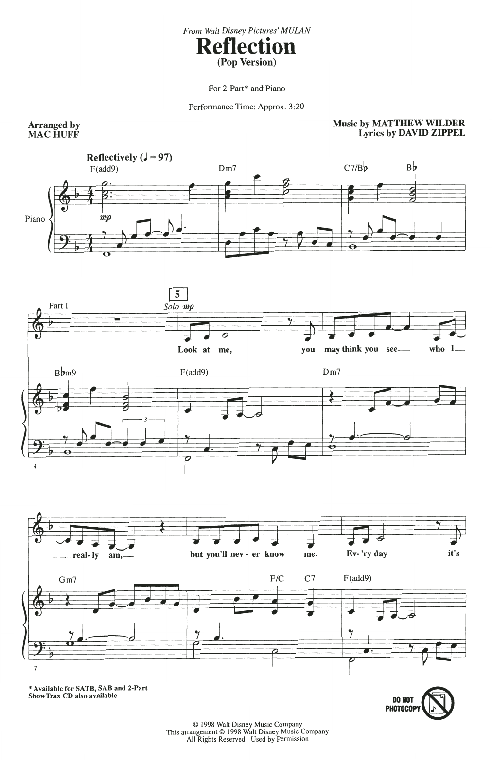 Produktbild zu: Reflection (Pop Version) (from Mulan) (arr. Mac Huff)
