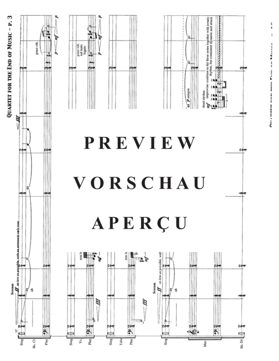 Produktgalerie: Seite 8 von 21 Quartet for the End of Music , , (Gemischtes Ensemble für Bass Klarinette, Violoncello, Tuba + Percussion)