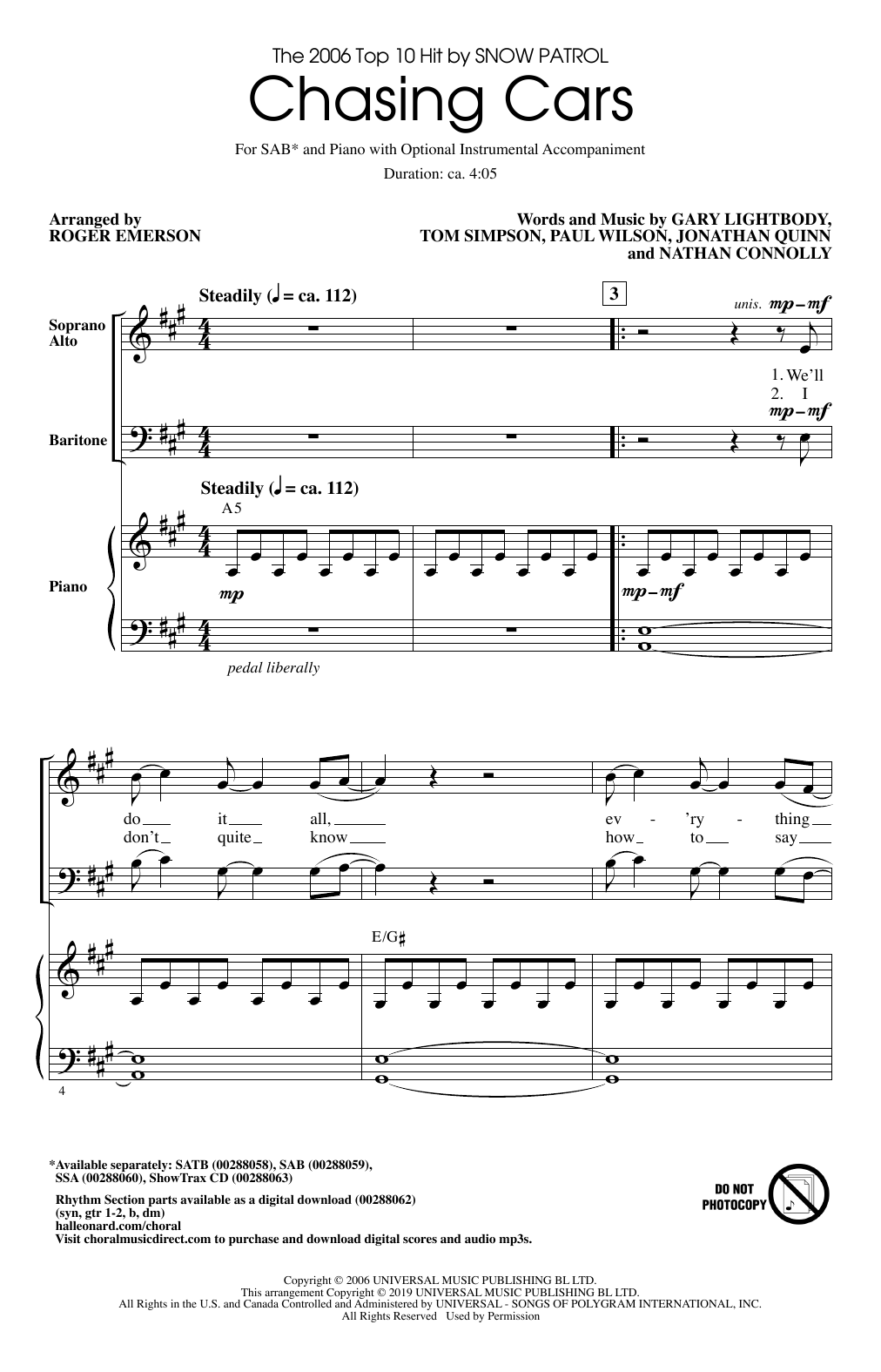 Produktgalerie: Seite 1 von 1 Chasing Cars (arr. Roger Emerson), Snow Patrol, Chor