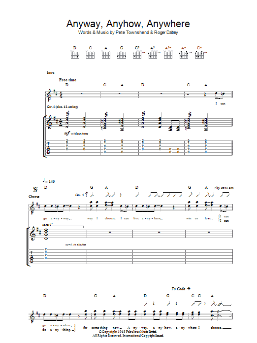 Produktgalerie: Seite 1 von 1 Anyway, Anyhow, Anywhere, The Who, Gitarre