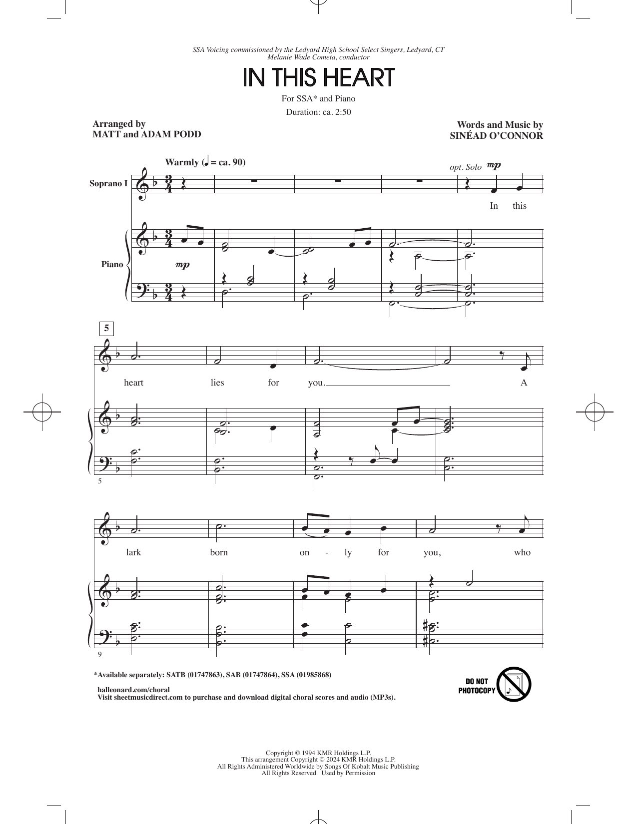 Produktgalerie: Seite 1 von 1 In This Heart (arr. Matt & Adam Podd), Sinéad O'Connor, Chor