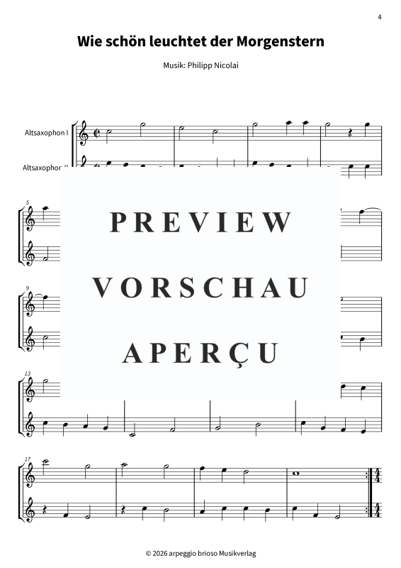 Produktgalerie: Seite 6 von 9 Wie schön leuchtet der Morgenstern - aus dem Album Barock und Jazz zum Fest, , Saxophon Duett für 2x Altsaxophon in Es