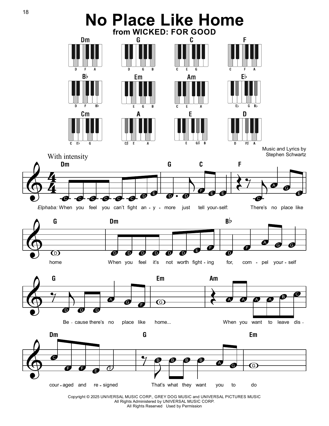 Produktgalerie: Seite 1 von 1 No Place Like Home (from Wicked: For Good), Stephen Schwartz, Klavier