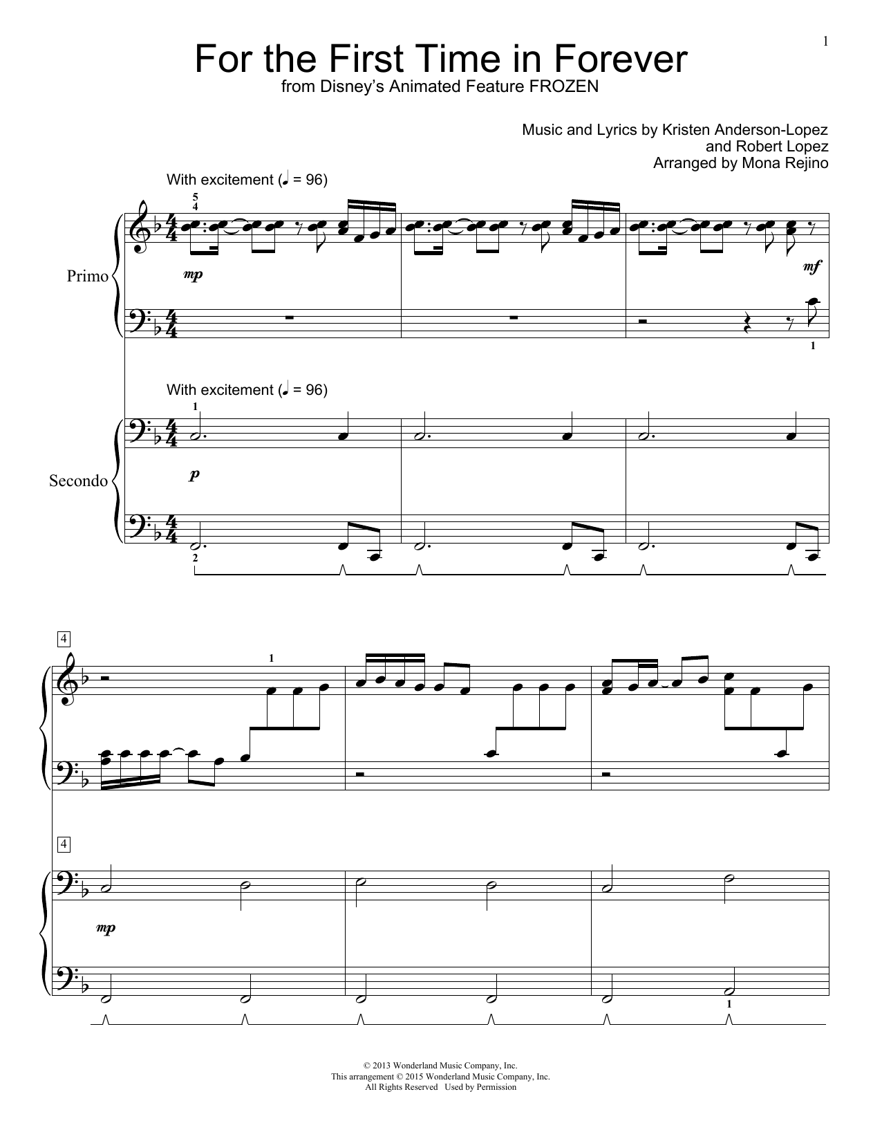 Produktbild zu: For The First Time In Forever (from Frozen) (arr. Mona Rejino)