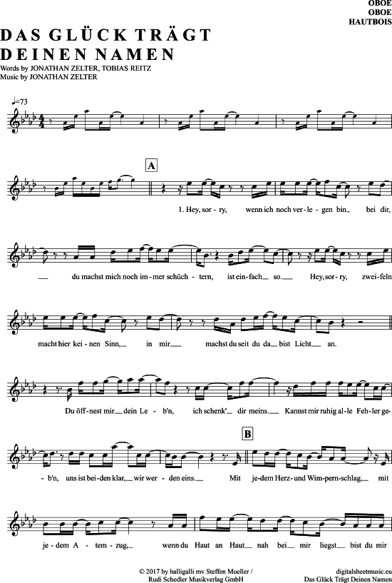 Produktgalerie: Seite 1 von 4 Das Glück Trägt Deinen Namen , Zelter, Jonathan, (Oboe)