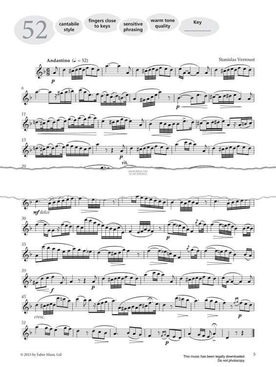 Product gallery: Page 1 of 1 Study No.52 'Andantino' (from 'More Graded Studies For Flute Book Two'), Stanislas Verroust