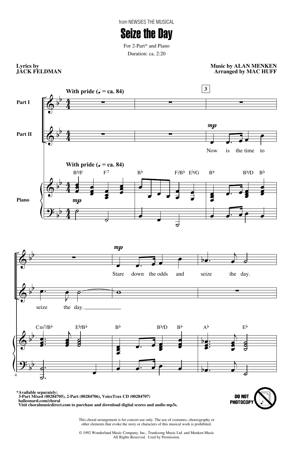 Product picture to: Seize The Day (from Newsies The Musical) (arr. Mac Huff)