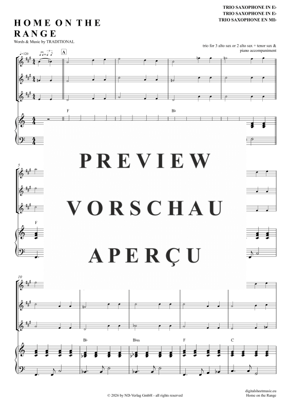 gallery: Home On The Range, American Folk Song, (Saxophon Trio AAA(T) + Klavier)