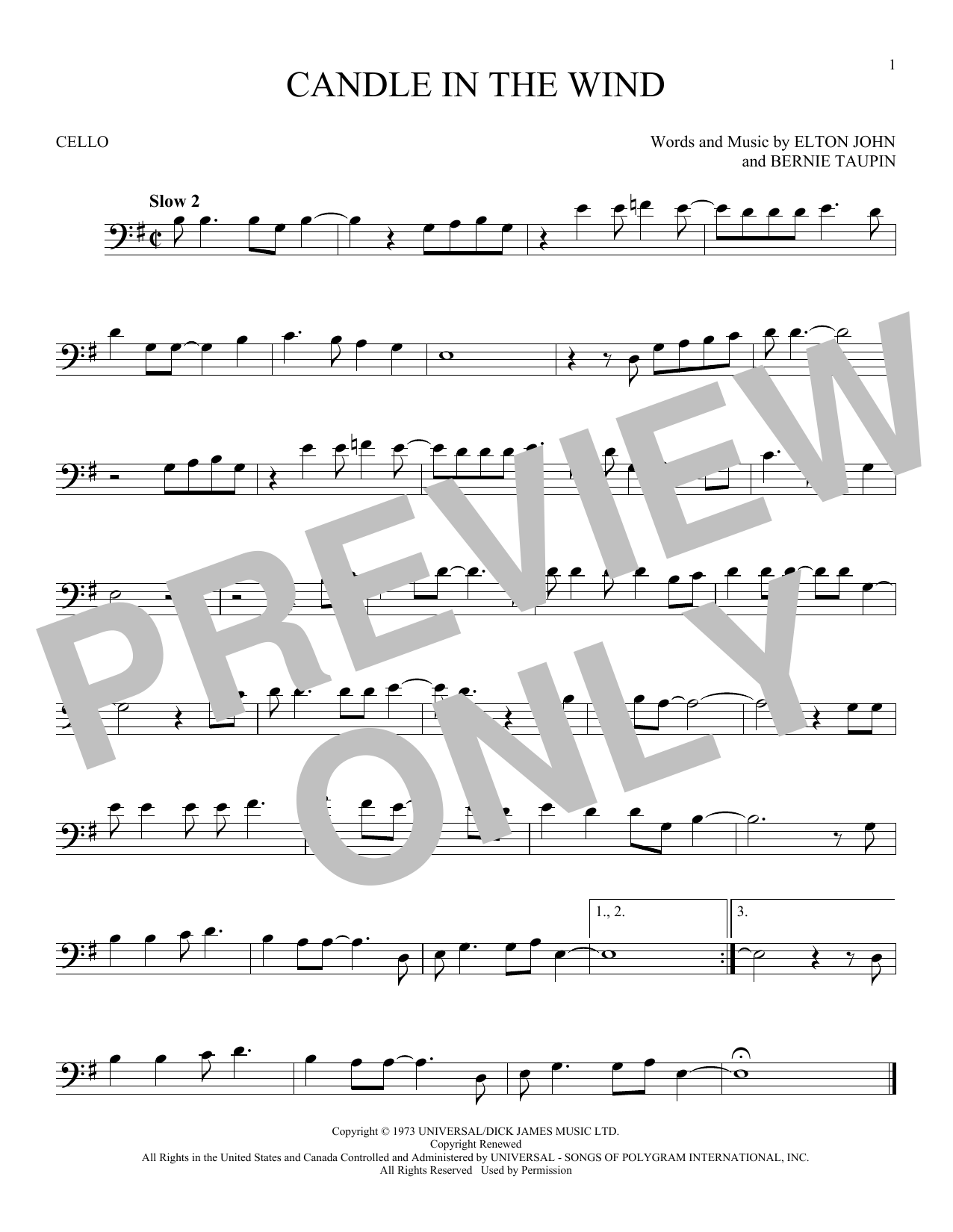 Produktgalerie: Seite 1 von 1 Candle In The Wind, Elton John, Violoncello