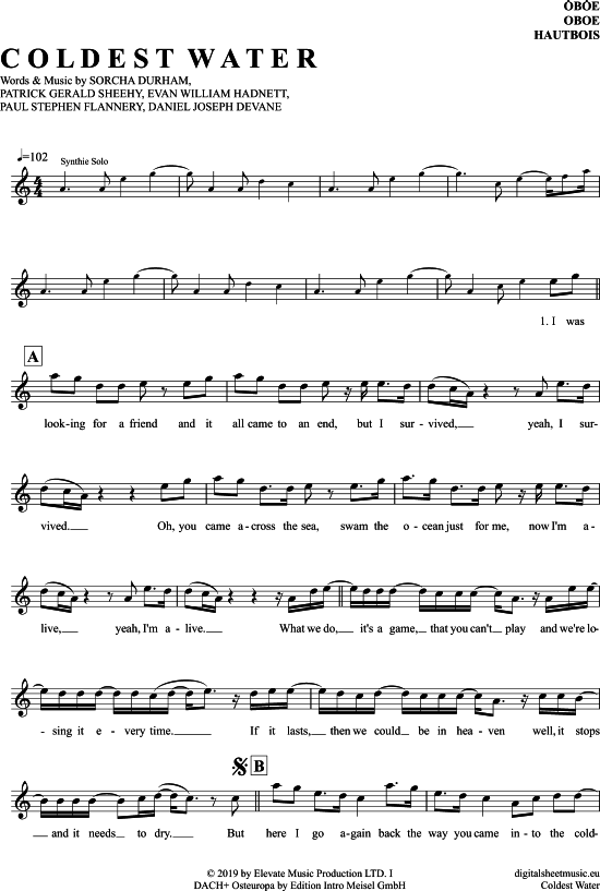 Produktgalerie: Seite 1 von 4 Coldest Water , Walking On Cars, (Oboe)