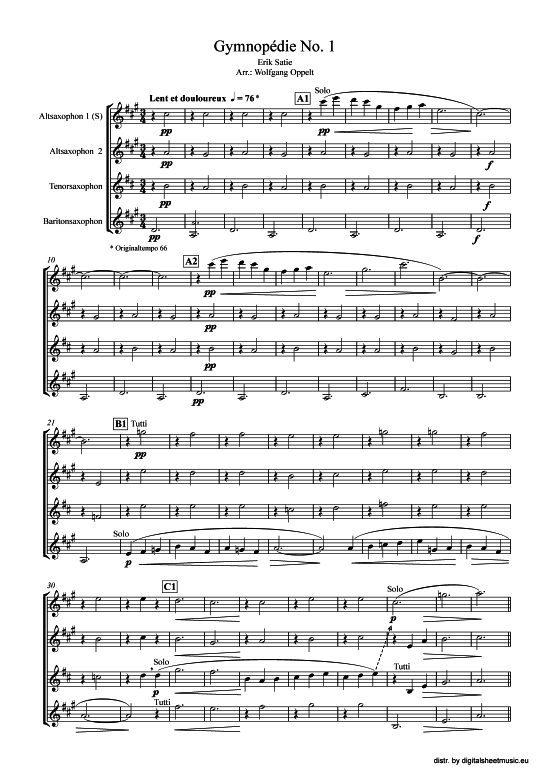 Gymnopedie No. 1 (Saxophon Quartett A(S) 