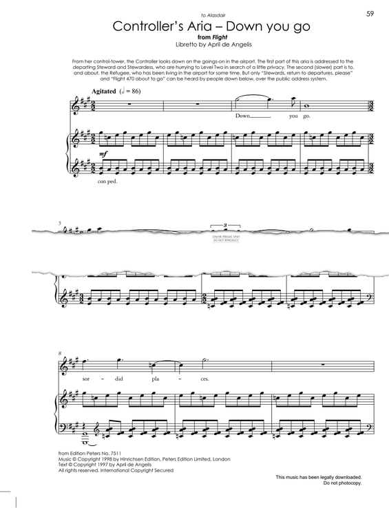 Produktgalerie: Seite 1 von 1 Controller's Aria - Down You Go (from 'Flight'), Jonathan Dove, Gesang, Klavier