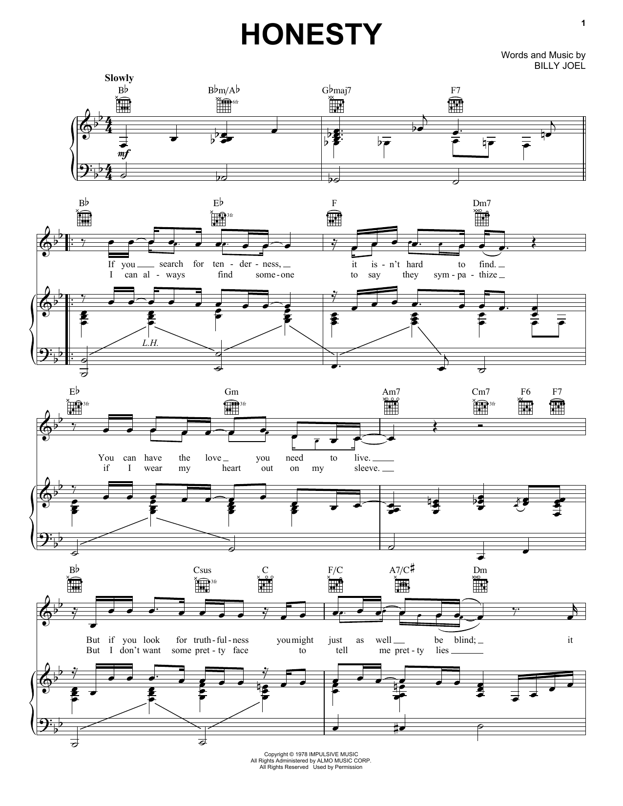 Produktgalerie: Seite 1 von 1 Honesty, Billy Joel, Gesang, Gitarre, Klavier