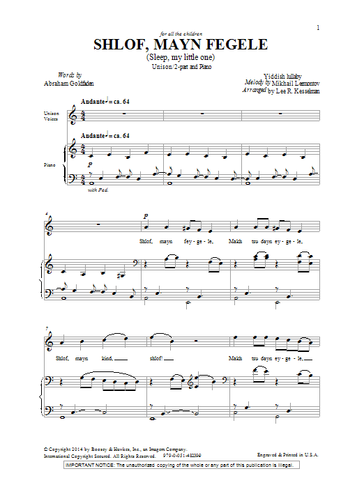 Produktbild zu: Shlof, Mayn Fegele (Sleep, My Little One)