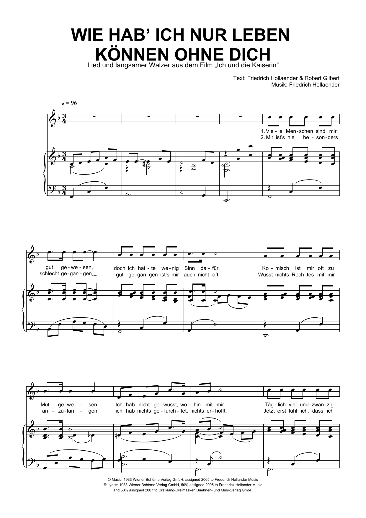 Produktgalerie: Seite 1 von 1 Wie Hab' Ich Nur Leben Konnen Ohne Dich, Friedrich Hollaender, Gesang, Klavier