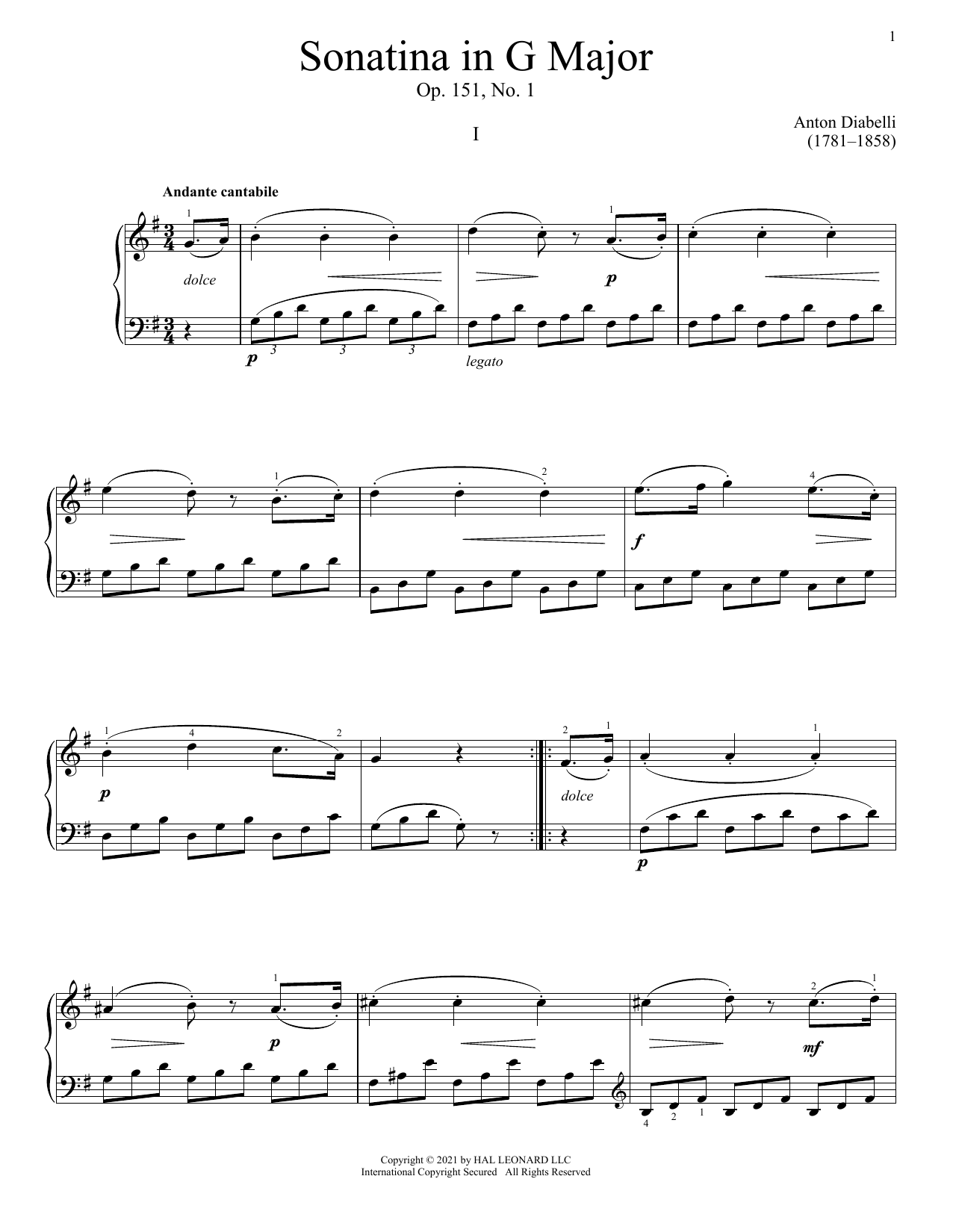 Produktbild zu: Sonatina In G Major, Op. 151, No. 1