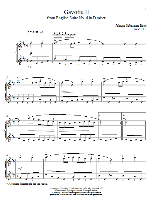 Produktgalerie: Seite 1 von 1 Gavotte II, BWV 811, Johann Sebastian Bach, Klavier