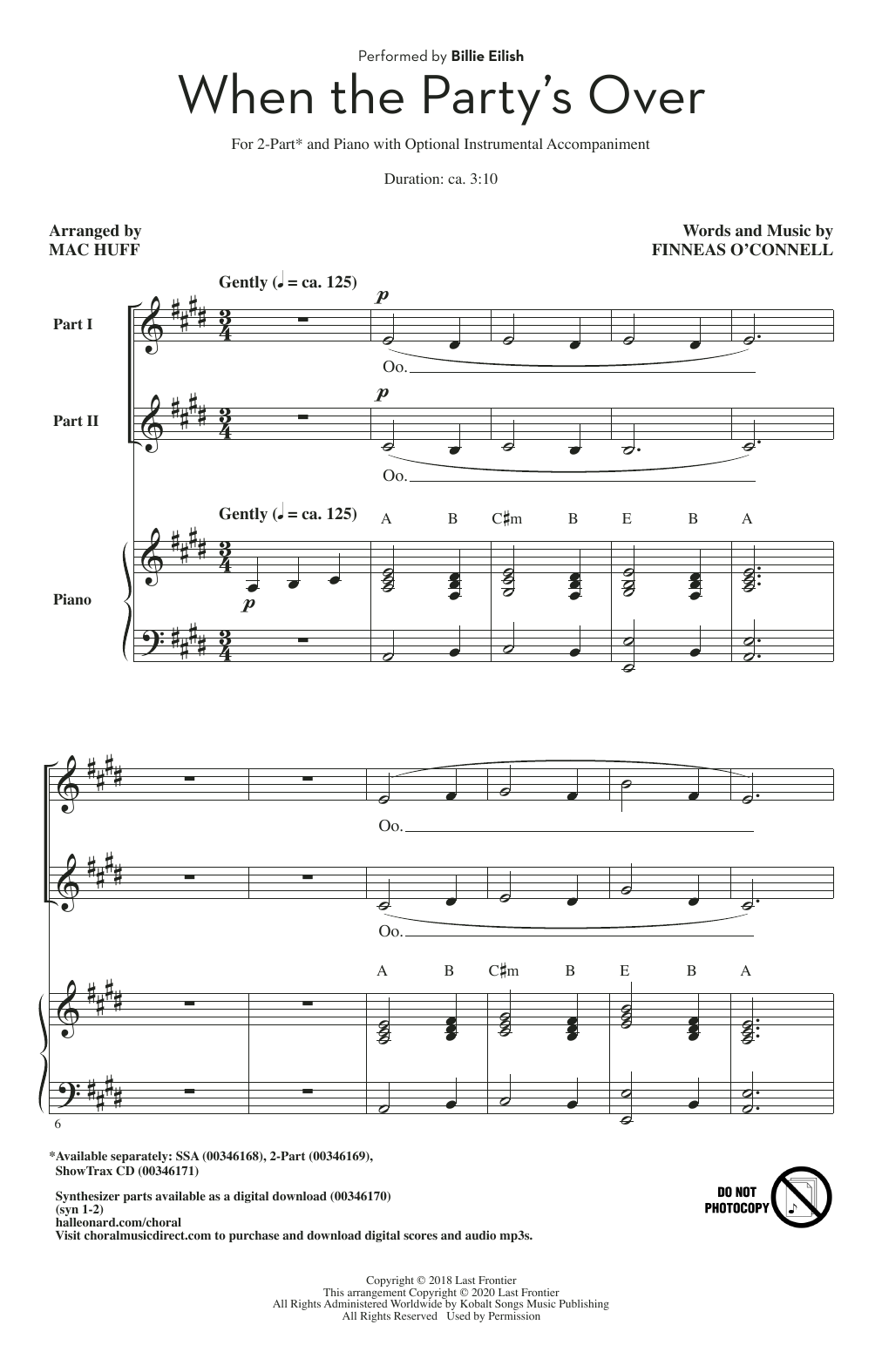 Produktbild zu: when the party's over (arr. Mac Huff)
