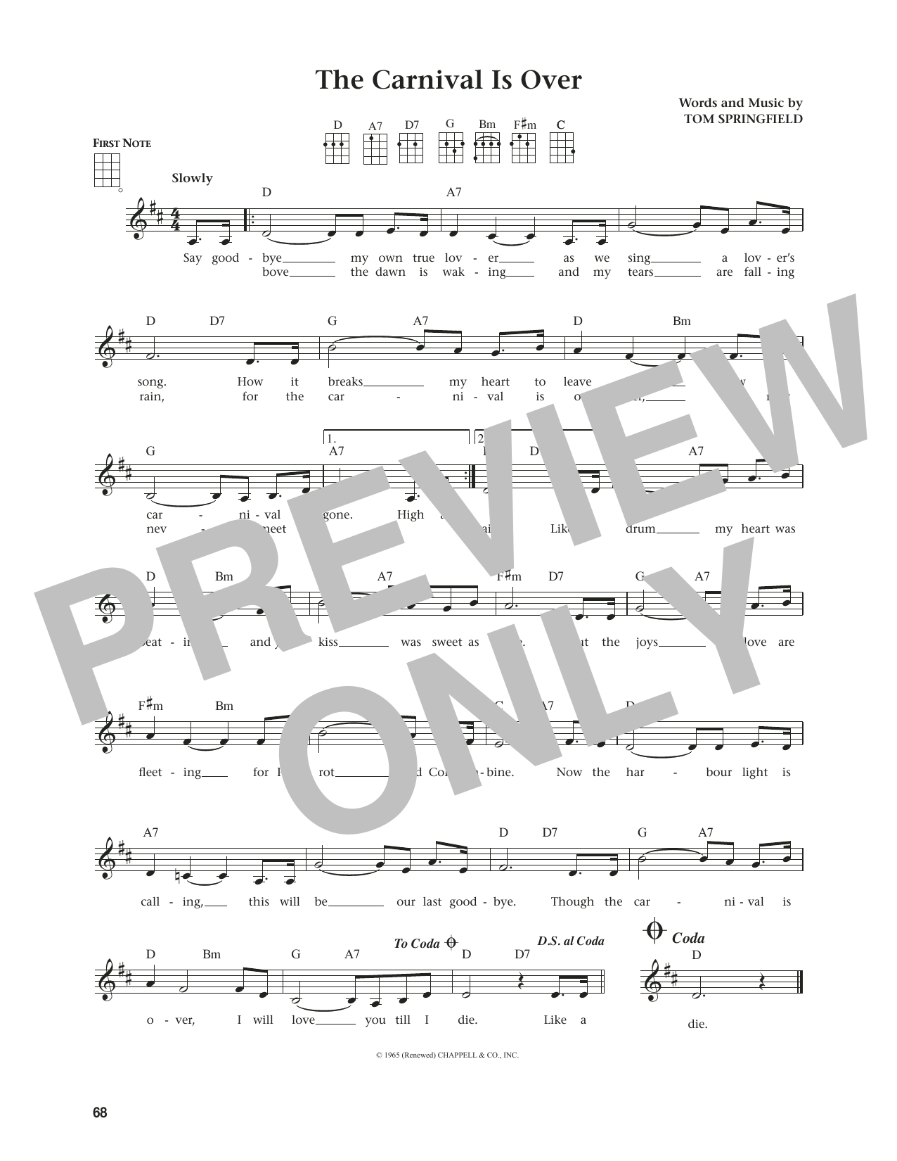 Produktgalerie: Seite 1 von 1 The Carnival Is Over (from The Daily Ukulele) (arr. Jim Beloff), Tom Springfield, Ukulele