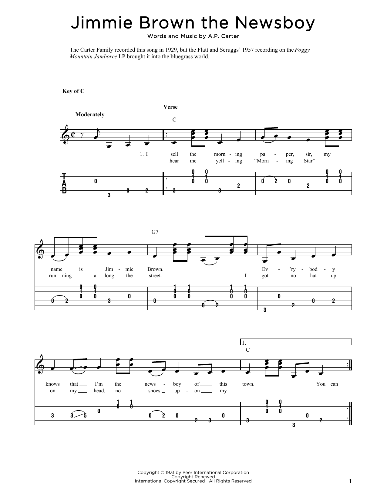 Produktgalerie: Seite 1 von 1 Jimmie Brown The Newsboy (arr. Fred Sokolow), The Carter Family, Gitarre