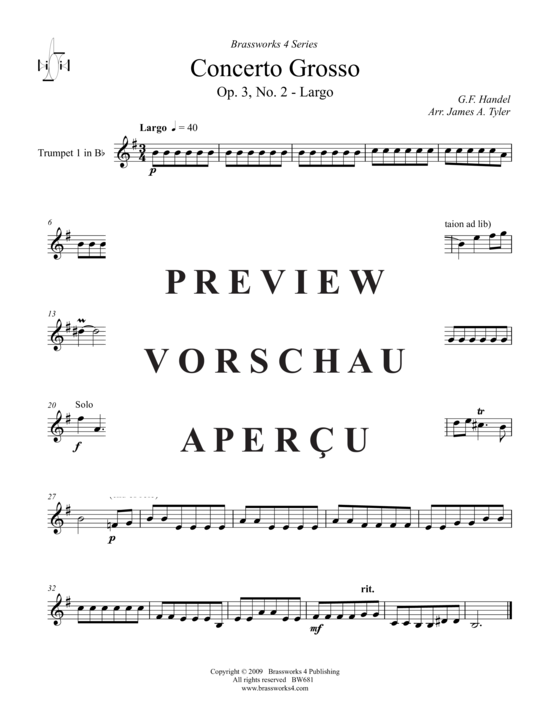 Produktgalerie: Seite 8 von 10 Concerto Grosso, Largo, , (2xTrompete in B, Horn in F, Posaune)