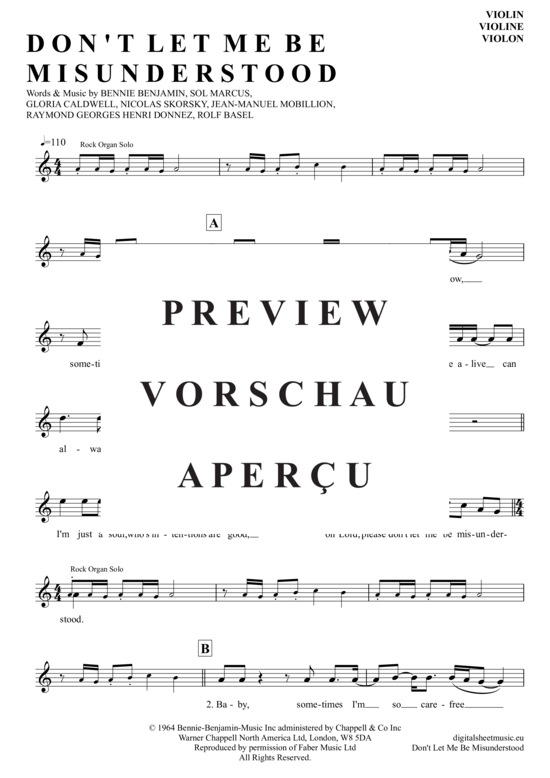 Product gallery: Page 2 of 4 Don´t Let Me Be Misunderstood , Animals The, (violin)