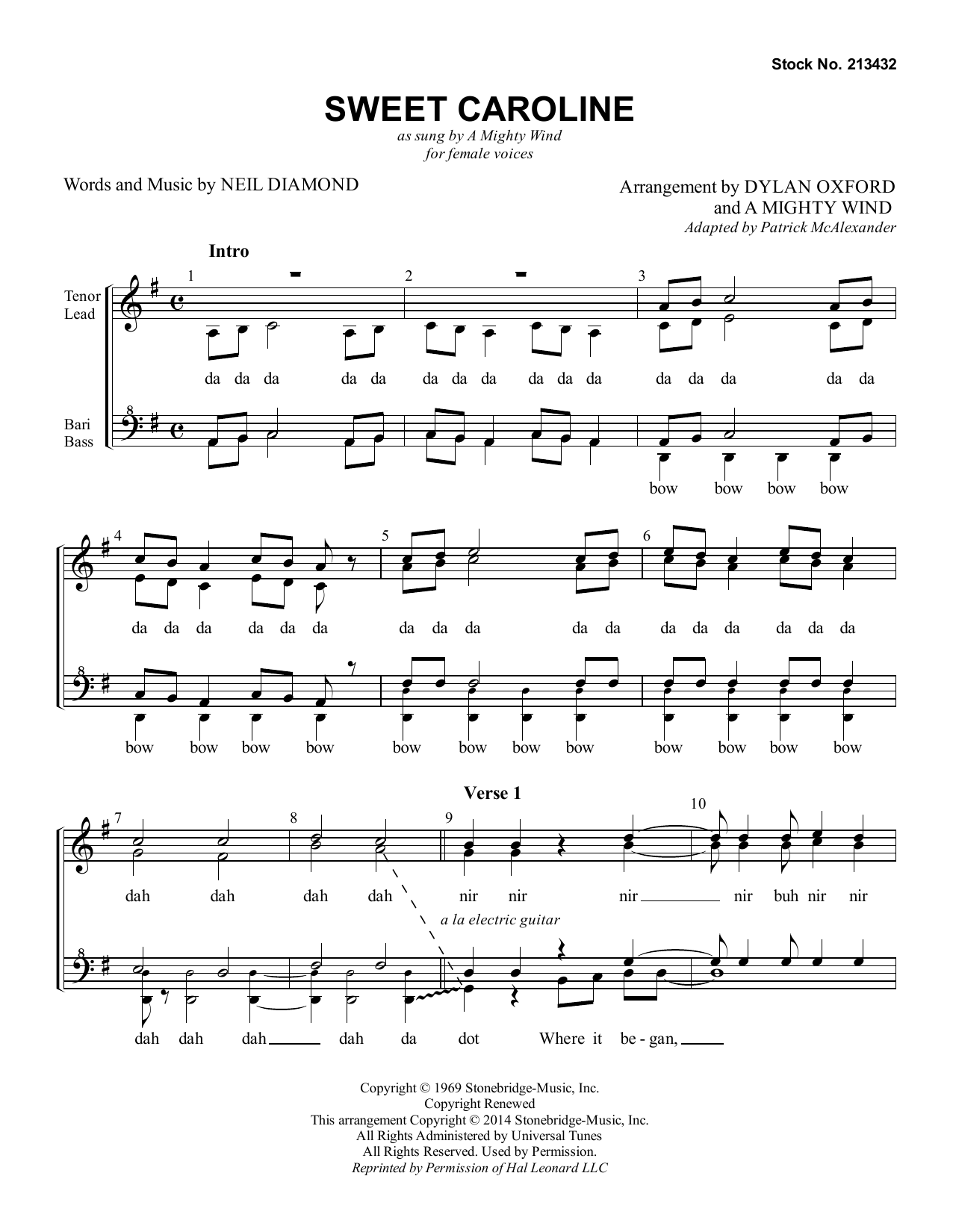 Product gallery: Page 1 of 1 Sweet Caroline (arr. Dylan Oxford & A Mighty Wind), A Mighty Wind