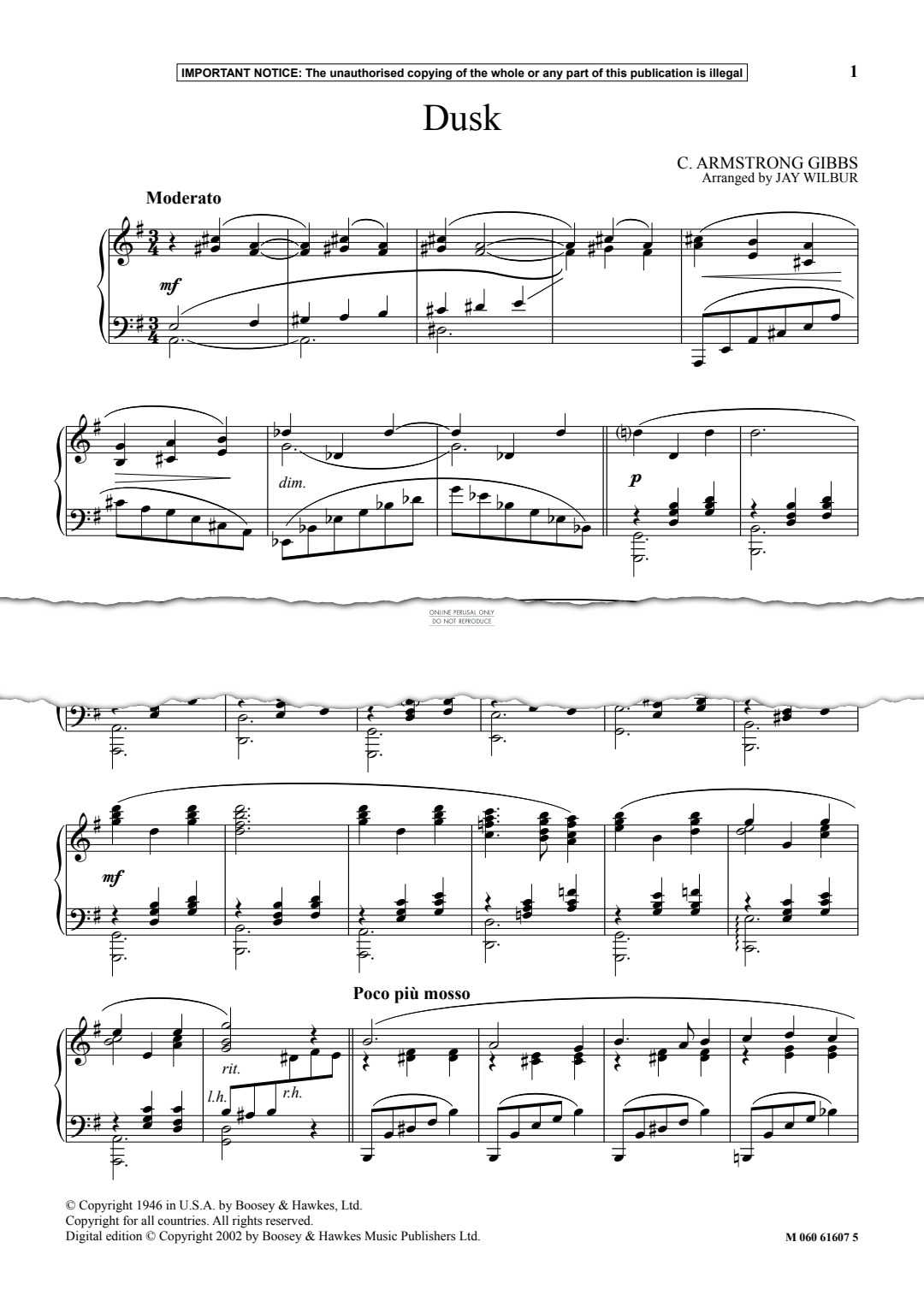 Produktgalerie: Seite 1 von 1 Dusk, C. Armstrong Gibbs, Klavier