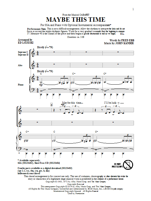 Product gallery: Page 1 of 1 Maybe This Time (arr. Ed Lojeski), Kander & Ebb
