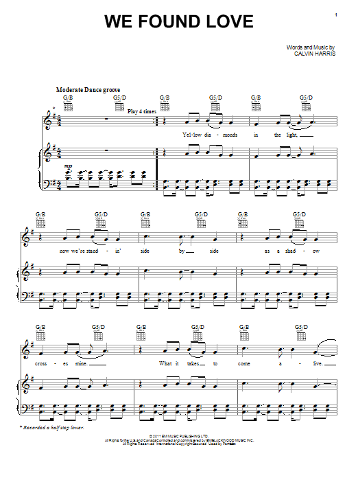 Produktgalerie: Seite 1 von 1 We Found Love, Rihanna featuring Calvin Harris, Gesang, Gitarre, Klavier