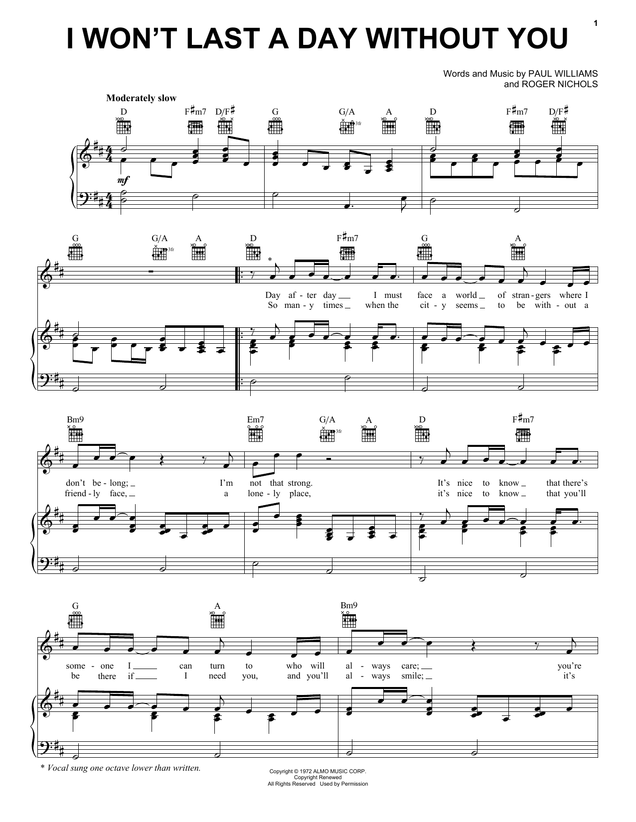 Produktgalerie: Seite 1 von 1 I Won't Last A Day Without You, Carpenters, Gesang, Gitarre, Klavier