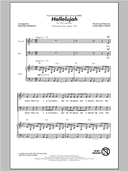 Product gallery: Page 1 of 1 Hallelujah (arr. Roger Emerson), Leonard Cohen