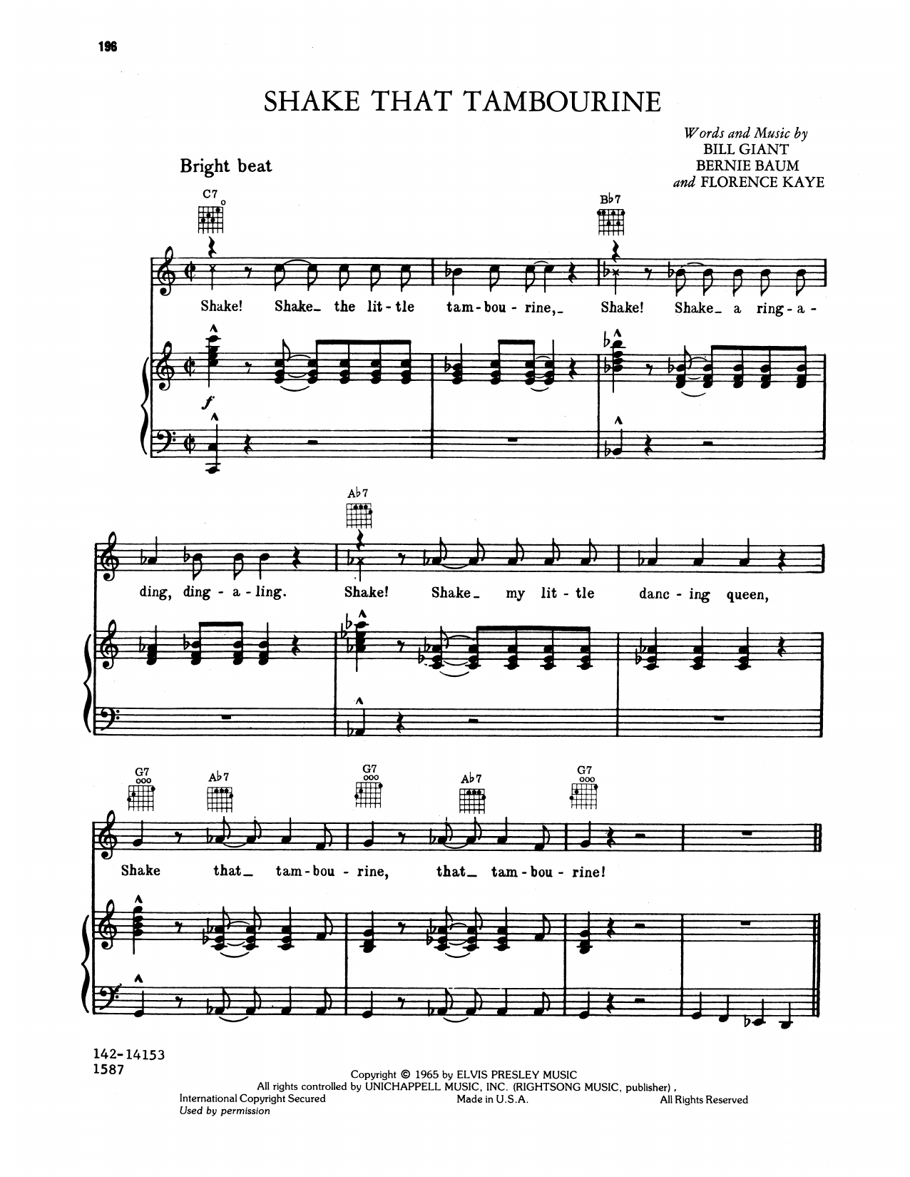 Produktgalerie: Seite 1 von 1 Shake That Tamborine, Elvis Presley, Gesang, Gitarre, Klavier